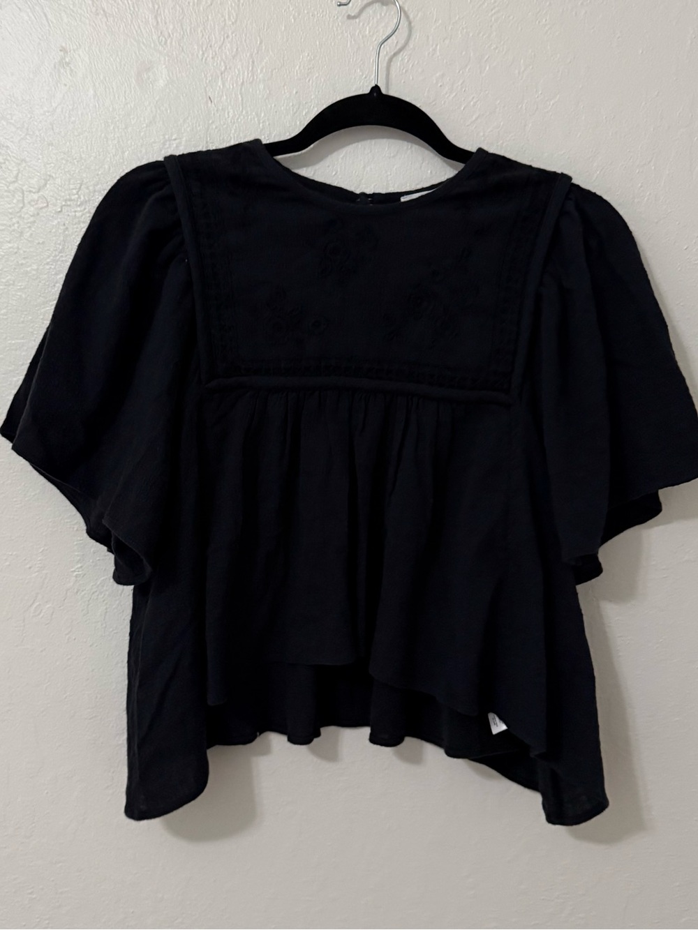Unsubscribed Black Flutter-Sleeve Peasant Top